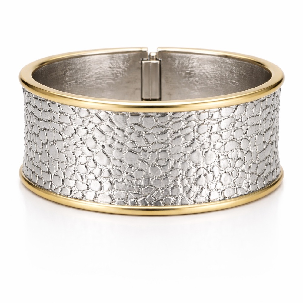 Silver and gold tone hinge bracelet